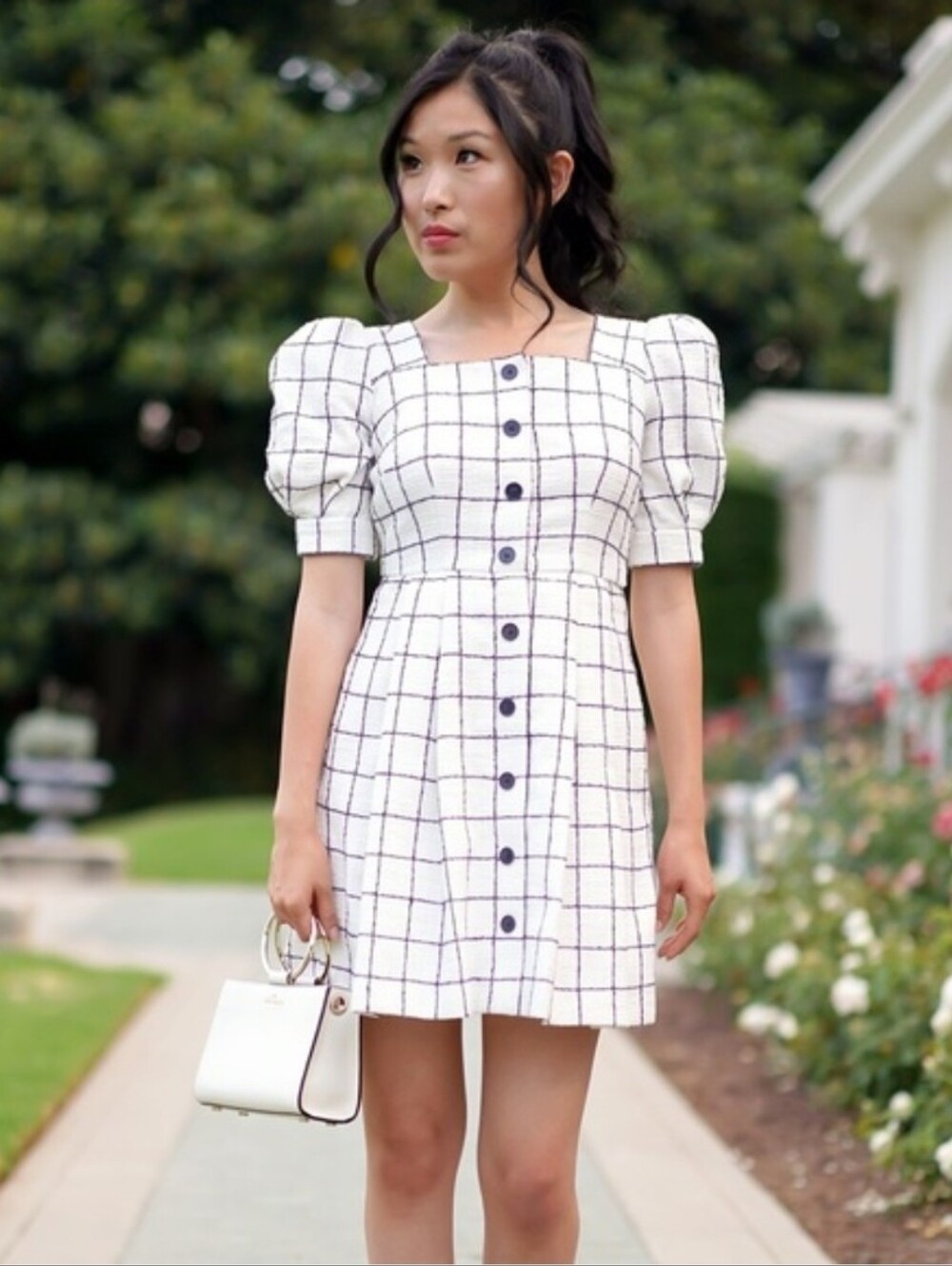 GAL MEETS GLAM White Dawn Windowpane Preppy Cocktail Mini Dress